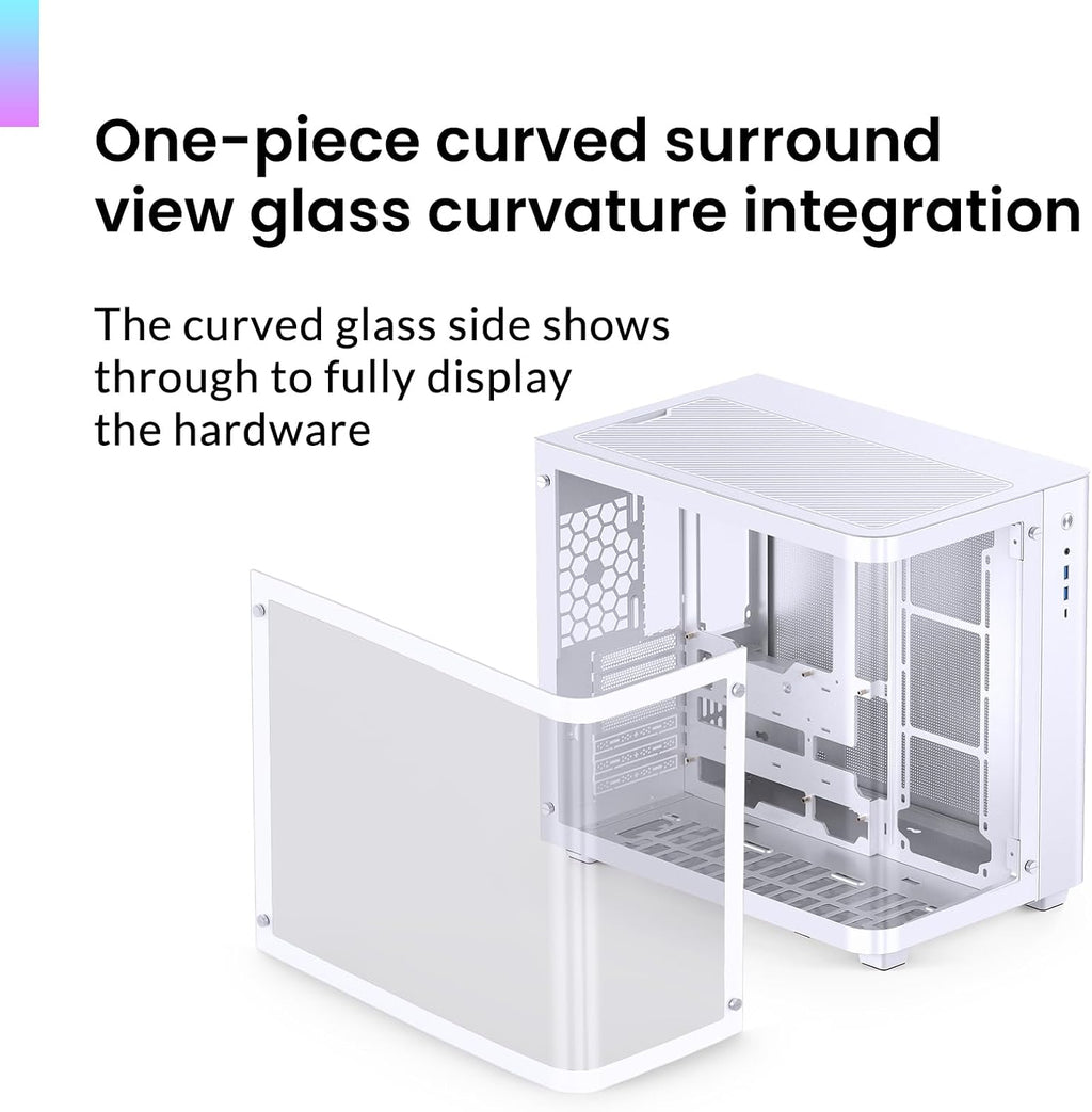 JONSBO TK-3 White One-Piece Curved Glass ATX Mid Tower Pc Case, One-Piece Curved Glass, Support BTF MB/Dual 360 AIO/ATX PSU/40Series GPU, with 10 Fan Positions, 270 Degree Side View Display,White