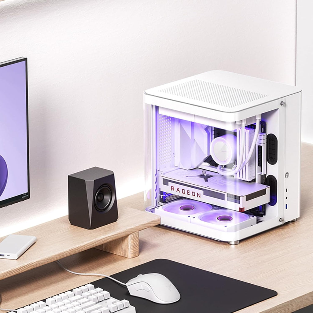 JONSBO TK-1 White Micro ATX Mini Tower Computer CASE, Hyperboloid Glass Design, Separated Cabinet Structure, Al Alloy Shell Matx Desktop PC Case, Support ATX Power supply/240 AIO, White