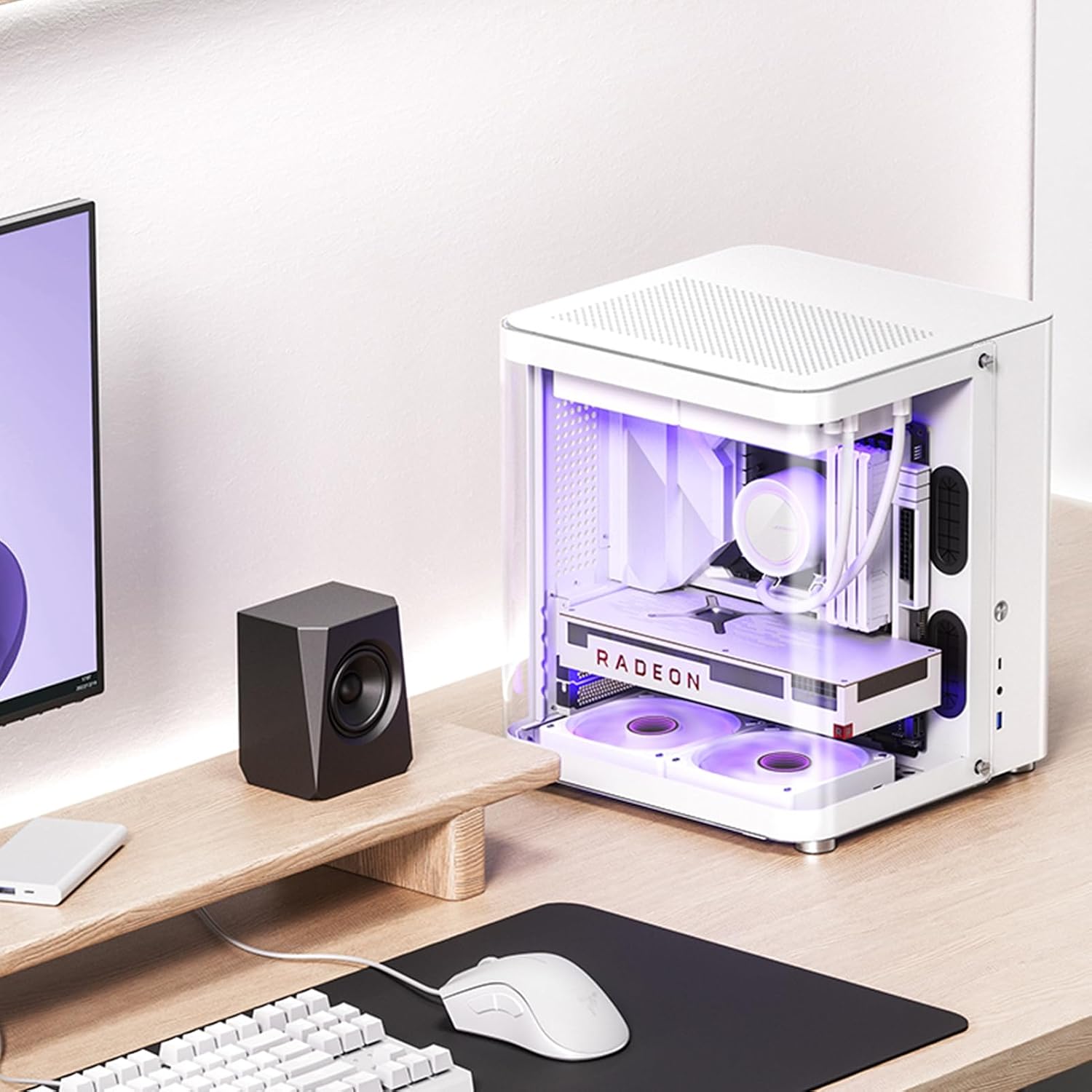 JONSBO TK-1 White Micro ATX Mini Tower Computer CASE, Hyperboloid Glass Design, Separated Cabinet Structure, Al Alloy Shell Matx Desktop PC Case, Support ATX Power supply/240 AIO, White