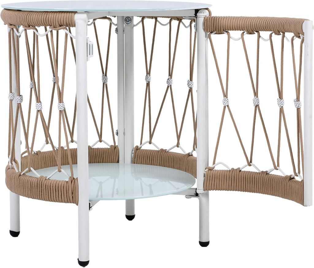 Christopher Knight Home Janna 3-Piece Bohemian Outdoor Patio Furniture Set, Set of 2 Swivel Lounge Chairs with Cushions & Glass Top Side Table, Patio Conversation Set for Garden, Beige + Natural