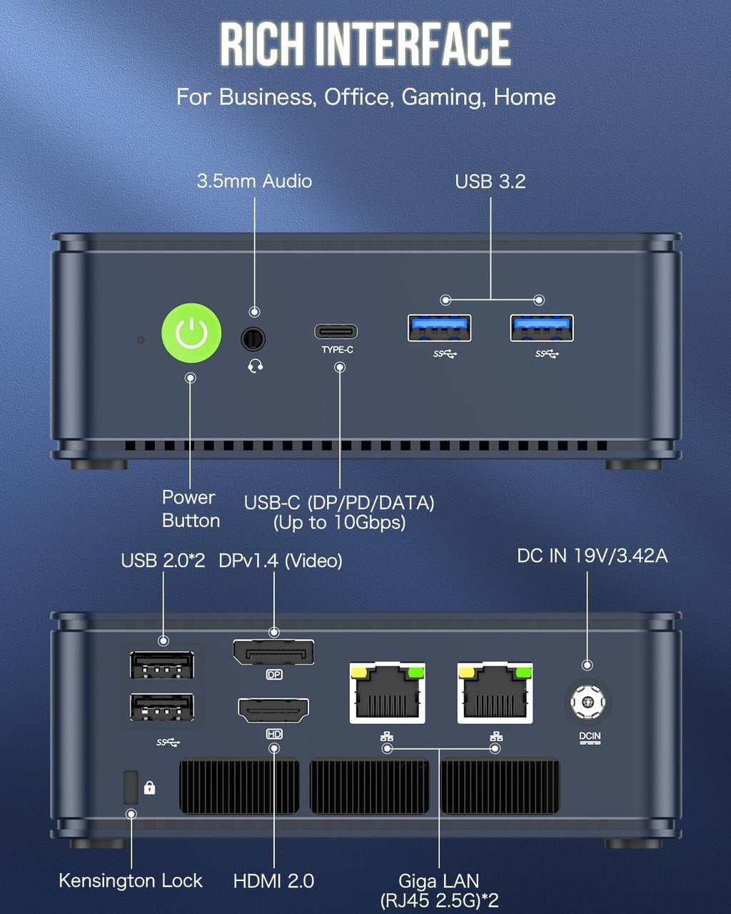 GMKtec Gaming Mini PC AMD Ryzen 7 7730U (Upgraded 7430U/ 5825U) 32GB DDR4 1TB NVME SSD WiFi 6E Dual NIC LAN 2.5GbE Desktop Computers USB-C, DP, HDMI Triple 4K Display M5 Ultra