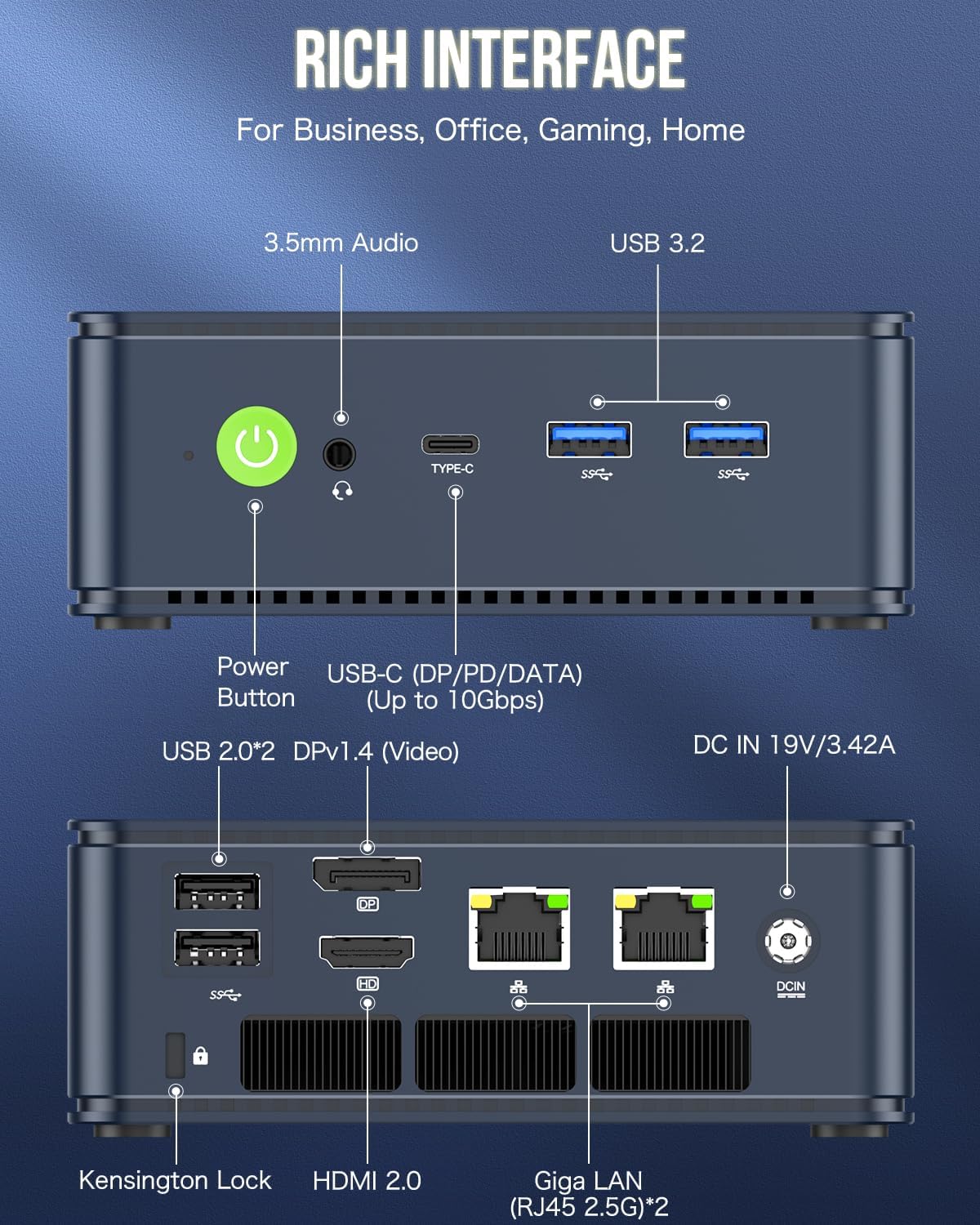 GMKtec Gaming Mini PC AMD Ryzen 7 7730U (Upgraded 7430U/ 5825U) 32GB DDR4 1TB NVME SSD WiFi 6E Dual NIC LAN 2.5GbE Desktop Computers USB-C, DP, HDMI Triple 4K Display M5 Ultra