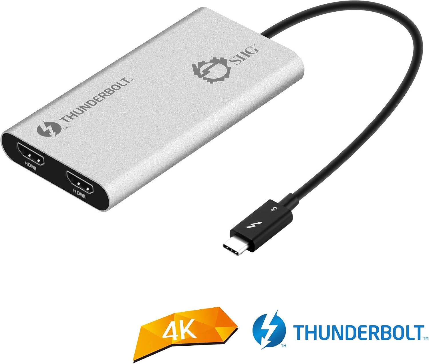 SIIG Thunderbolt 3 to Dual HDMI 2.0 Port Display Adapter at 4K 60Hz - Intel Thunderbolt 3 Certified - Windows/MacBook Pro/Chromebook/XPS/Surface Book - Supports Two 4K 60Hz Monitors Simultaneously