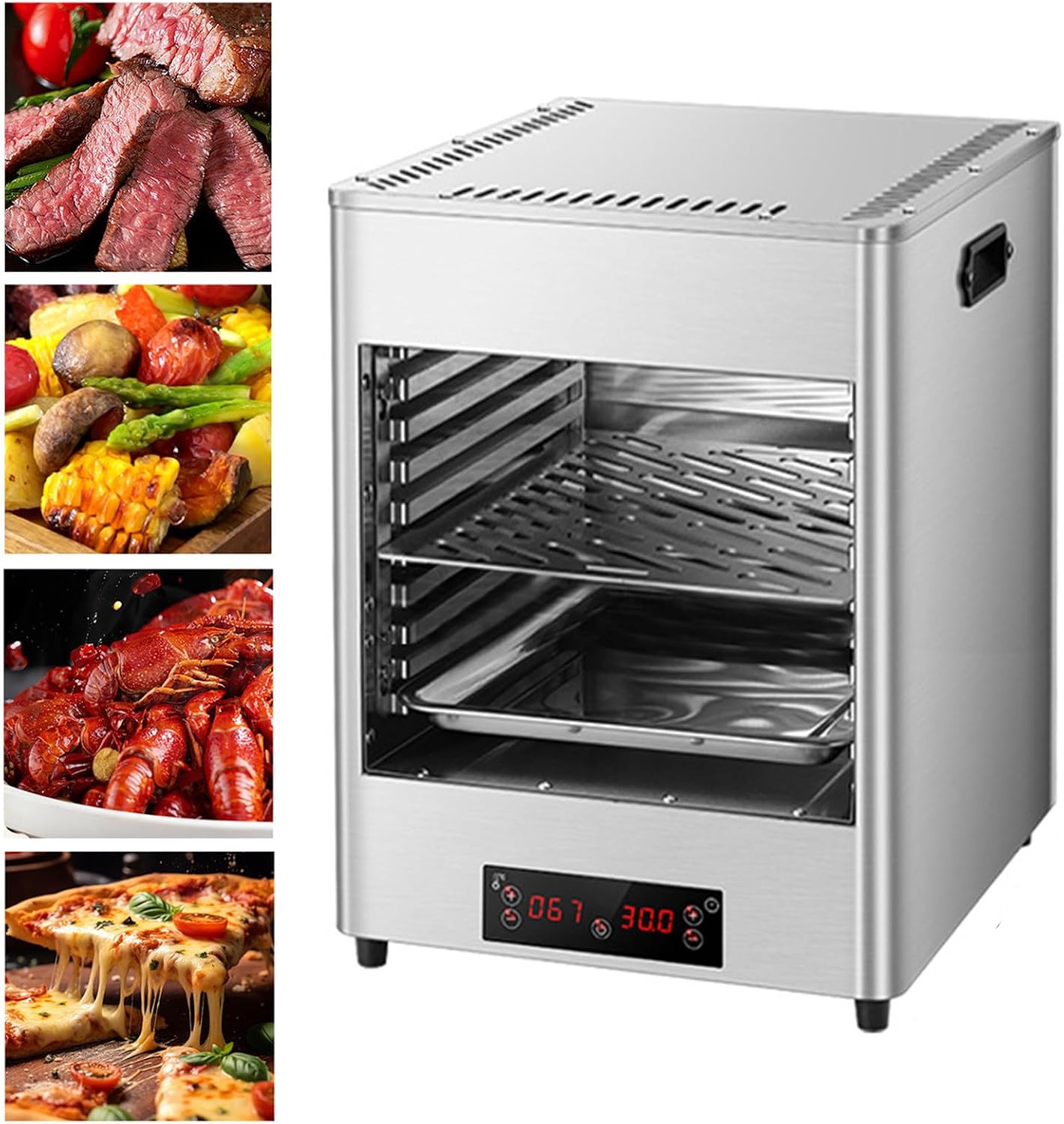 Electric Steak Grill for Indoor Use, 1700W Automatic Steak Smokeless Grill With Touch Panel - 100-800℃ Adjustable Temperature & 30Mins Timer, Countertop Oven for Beef Chicken Vegetables,C