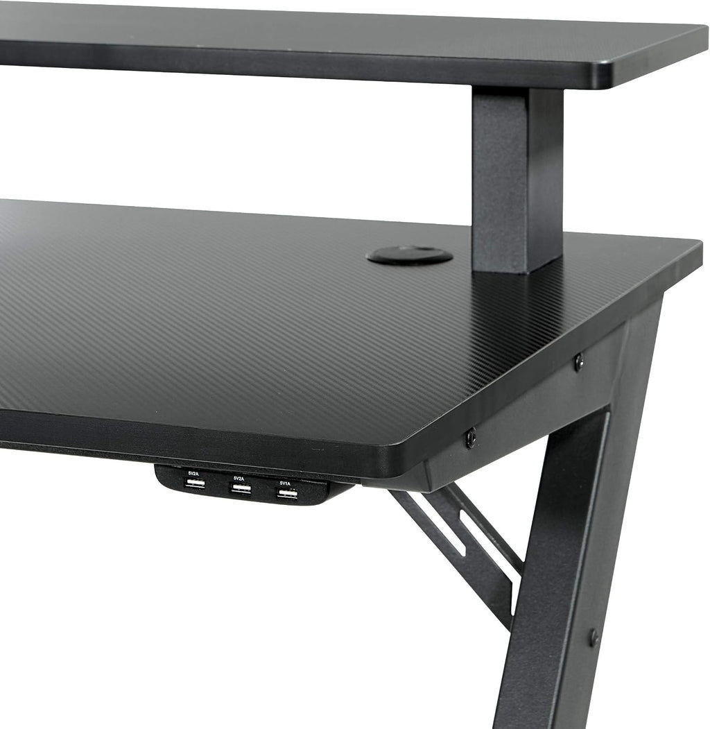 OSP Home Furnishings Area51 Battlestation Gaming Desk with Bluetooth RGB LED Lights, Matte Black