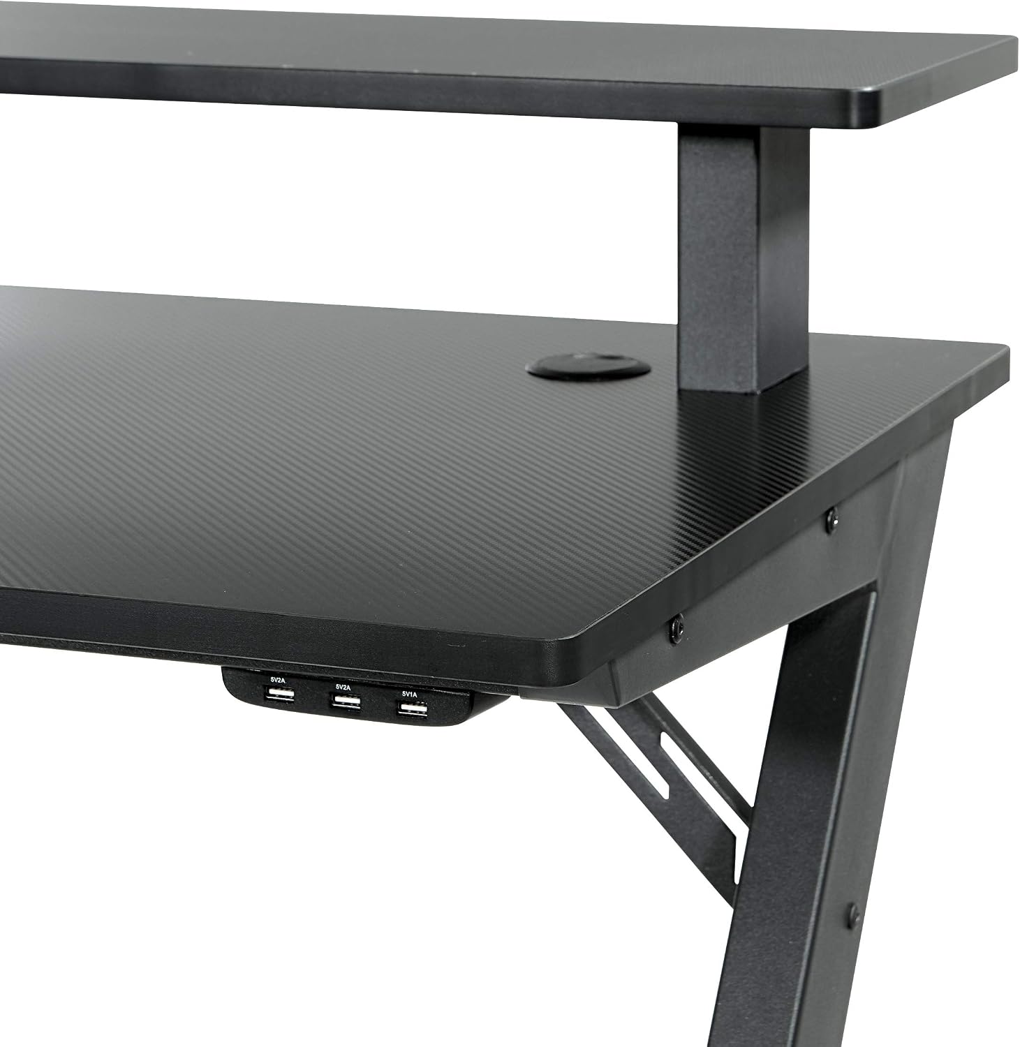 OSP Home Furnishings Area51 Battlestation Gaming Desk with Bluetooth RGB LED Lights, Matte Black