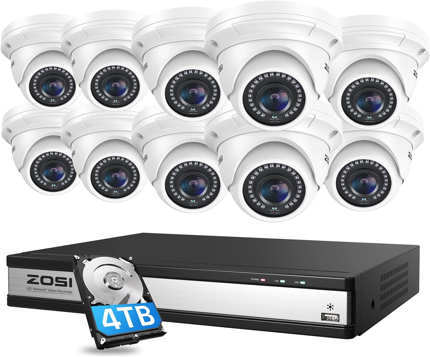 ZOSI 16CH 4K POE Security Camera System,H.265+ 16 Channel 8MP CCTV NVR with 4TB HDD for 24/7 Recording,10 x Wired 5MP PoE IP Cameras Outdoor Indoor,80ft Night Vision,Motion Alerts,Remote Access