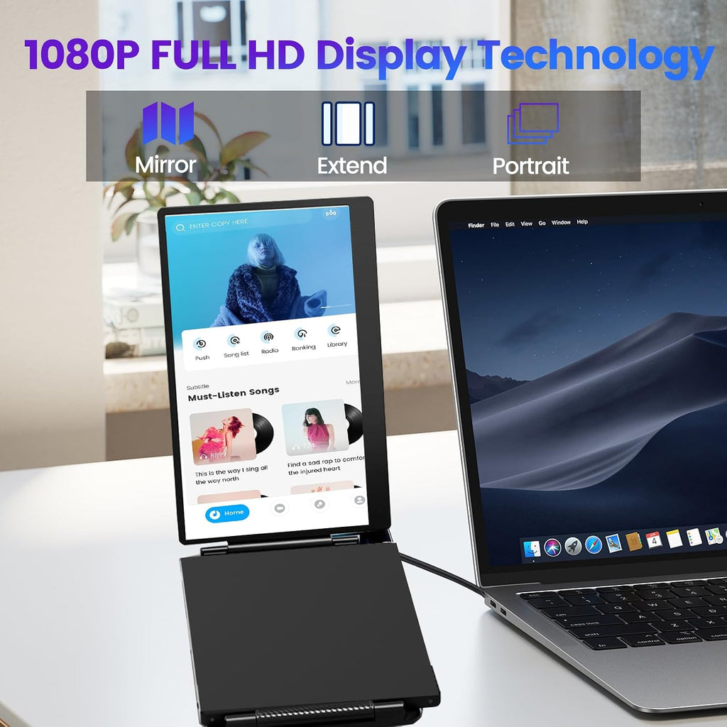 Azeyou 15.6' Triple Laptop Screen Extender - FHD 1080P Portable Monitor & Gaming Monitor, USB-C/HDMI Plug & Play Second External Monitor for 14'-17' Laptops, PC, Mac, Phone