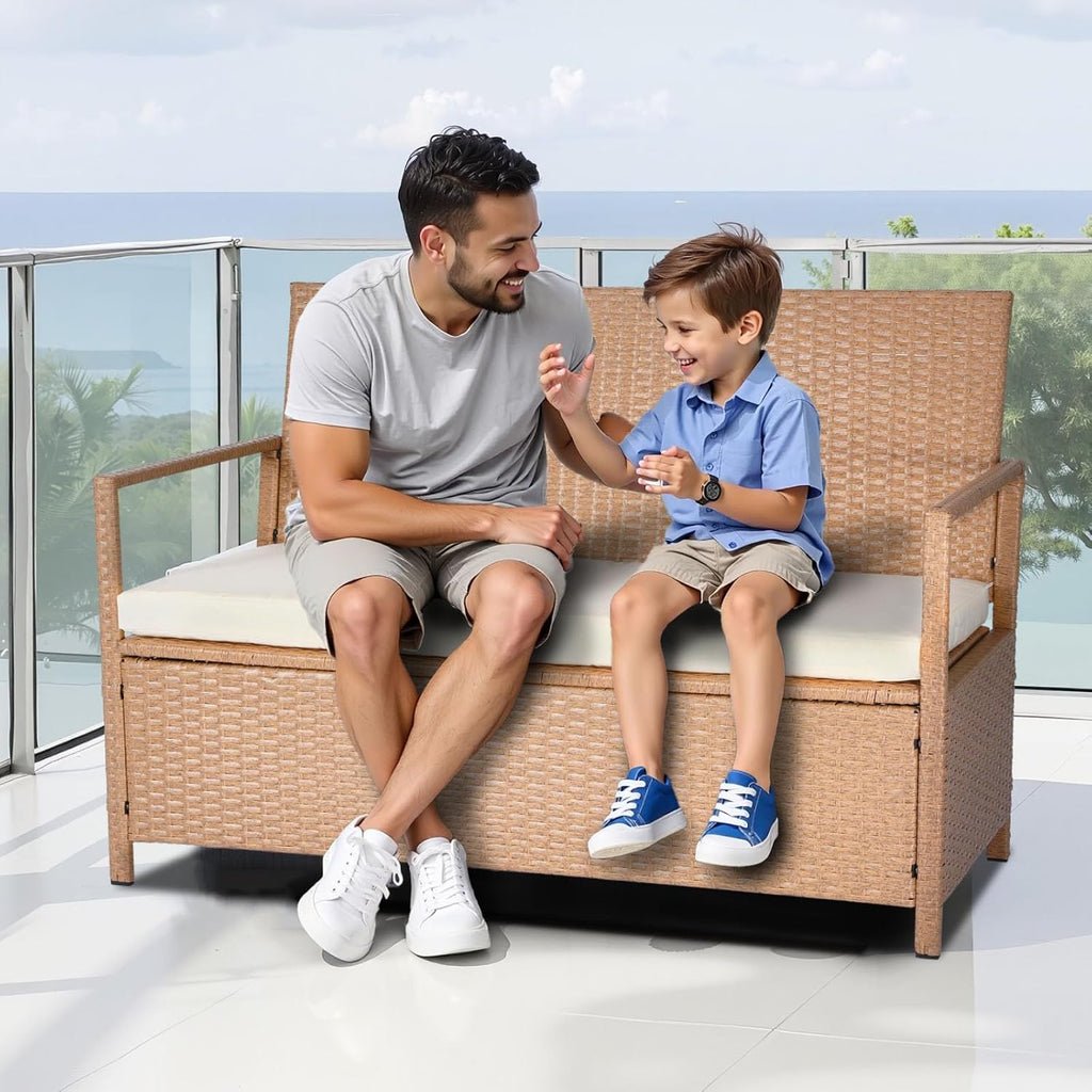 VEVOR Outdoor Storage Bench, 2-Person PE Rattan Storage Bench, 70 Gal Deck Box with Cushion, Supports up to 265 lbs, Outdoor Seating & Porch Decor for Patio Garden Balcony Yard