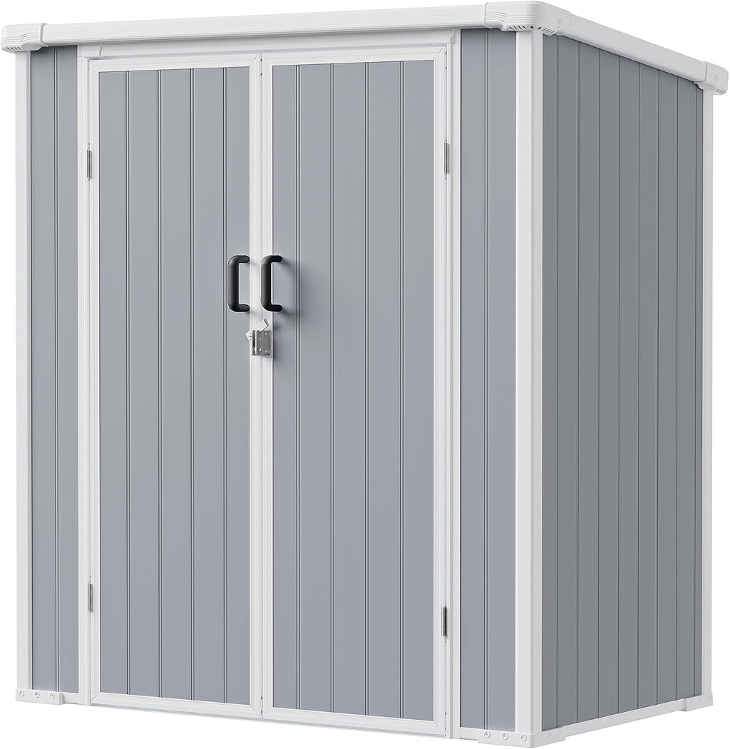 5x3 Resin Garden Sheds & Outdoor Storage on Clearance, Weather-Resistant Plastic Shed with Floor and Lockable Door for Garden Tools, Lawn Mower, Bike, Backyard Organization, Aritic Light Grey