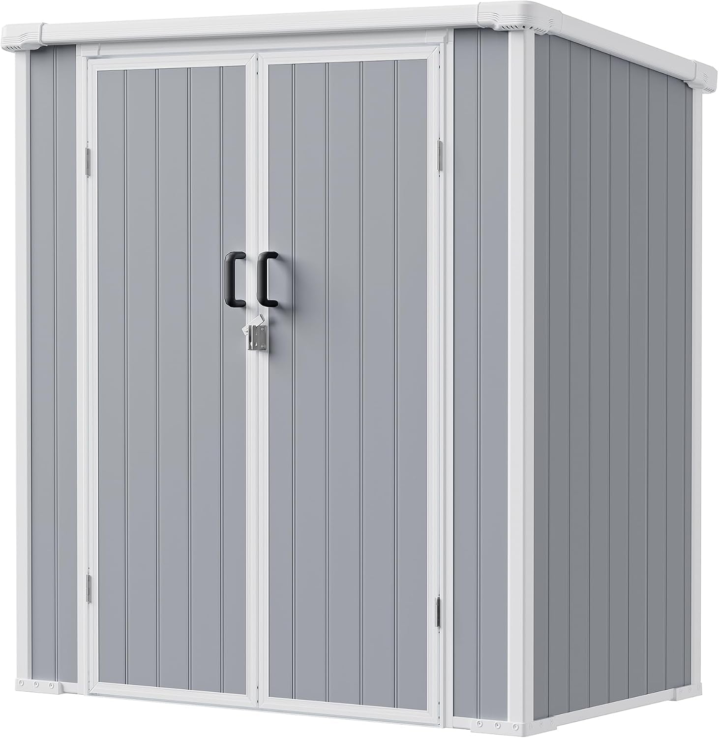5x3 Resin Garden Sheds & Outdoor Storage on Clearance, Weather-Resistant Plastic Shed with Floor and Lockable Door for Garden Tools, Lawn Mower, Bike, Backyard Organization, Aritic Light Grey