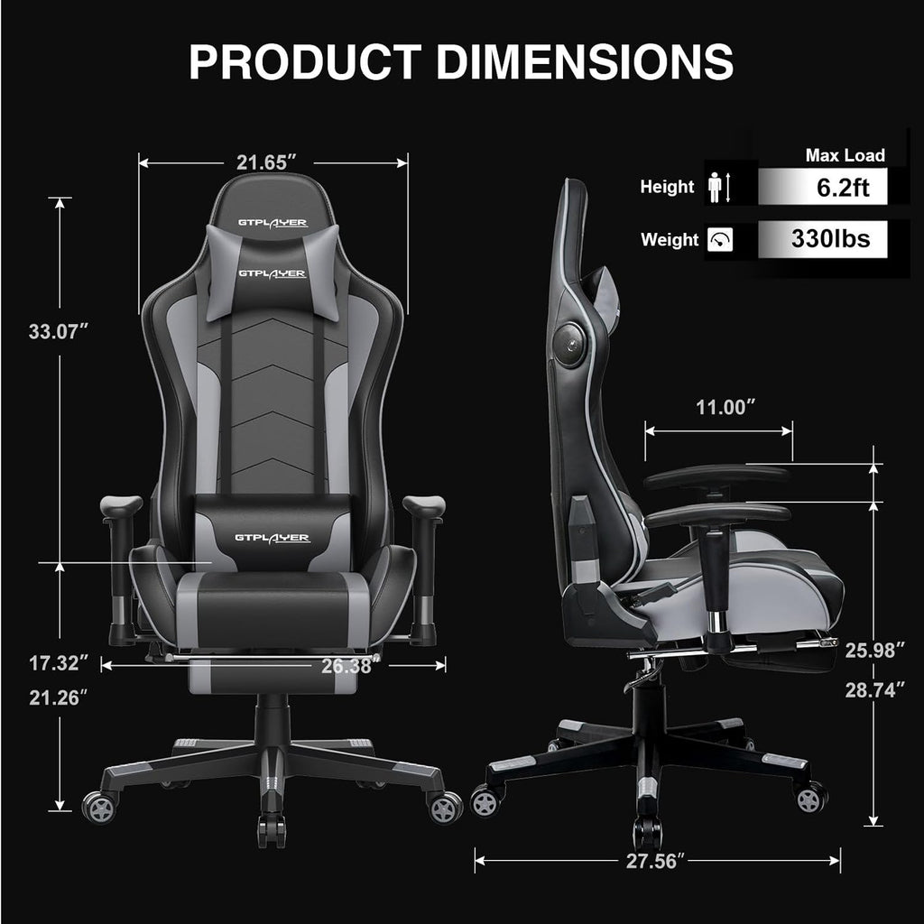 GTPLAYER Gaming Chair with Footrest Speakers Video Game Chair Bluetooth Music Heavy Duty Ergonomic Computer Office Desk Chair
