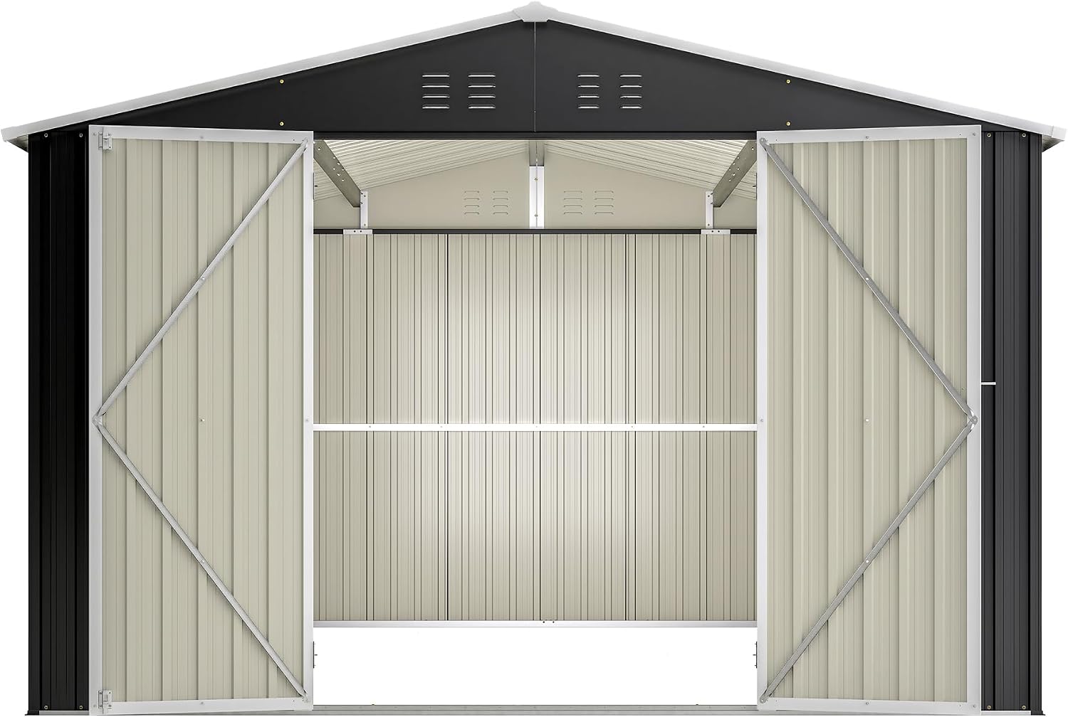 Ball & Cast 10×12 FT Outdoor Storage Shed,Metal Waterproof Tool Sheds with Lock and Key,Heavy-Duty Sheds Unit W/Doors and Vents,Galvanized Steel Garden House for Storing Bicycles,Barbeques,Black