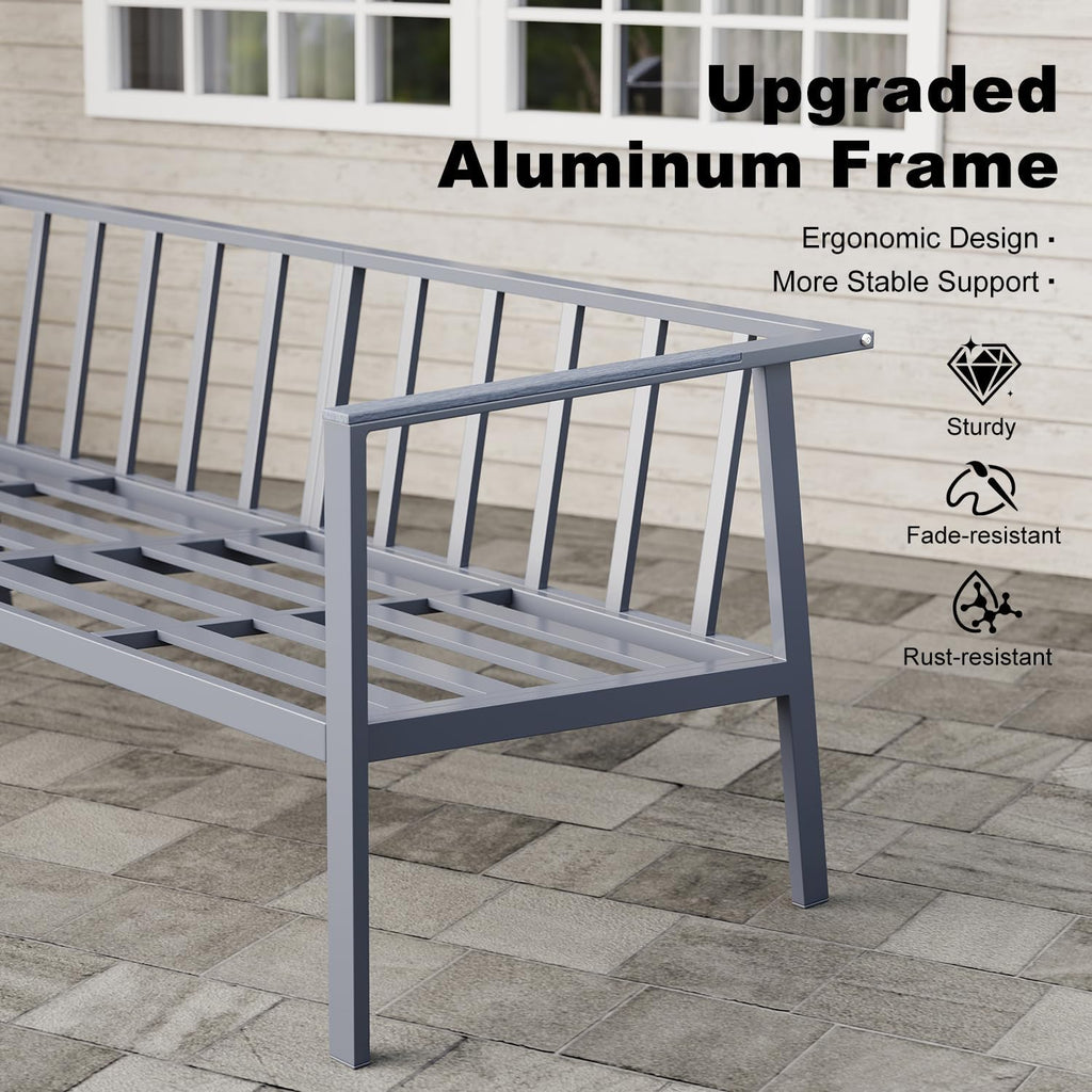 All Aluminum 3-Seater Sofa Outdoor Patio Three Seat Sofa Weatherproof Leisure Couch for Garden Backyard Grey