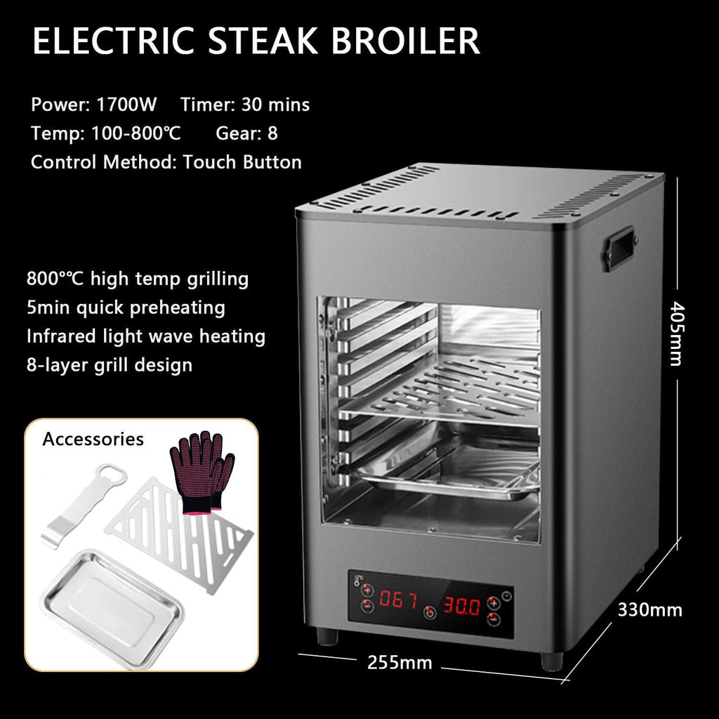 1700W Electric Steak Broiler, With 8 Grilling Slots, Time and Temperature Adjustable, 800℃ Stainless Steel Steak Grill, For Indoor Kitchen,A-220V