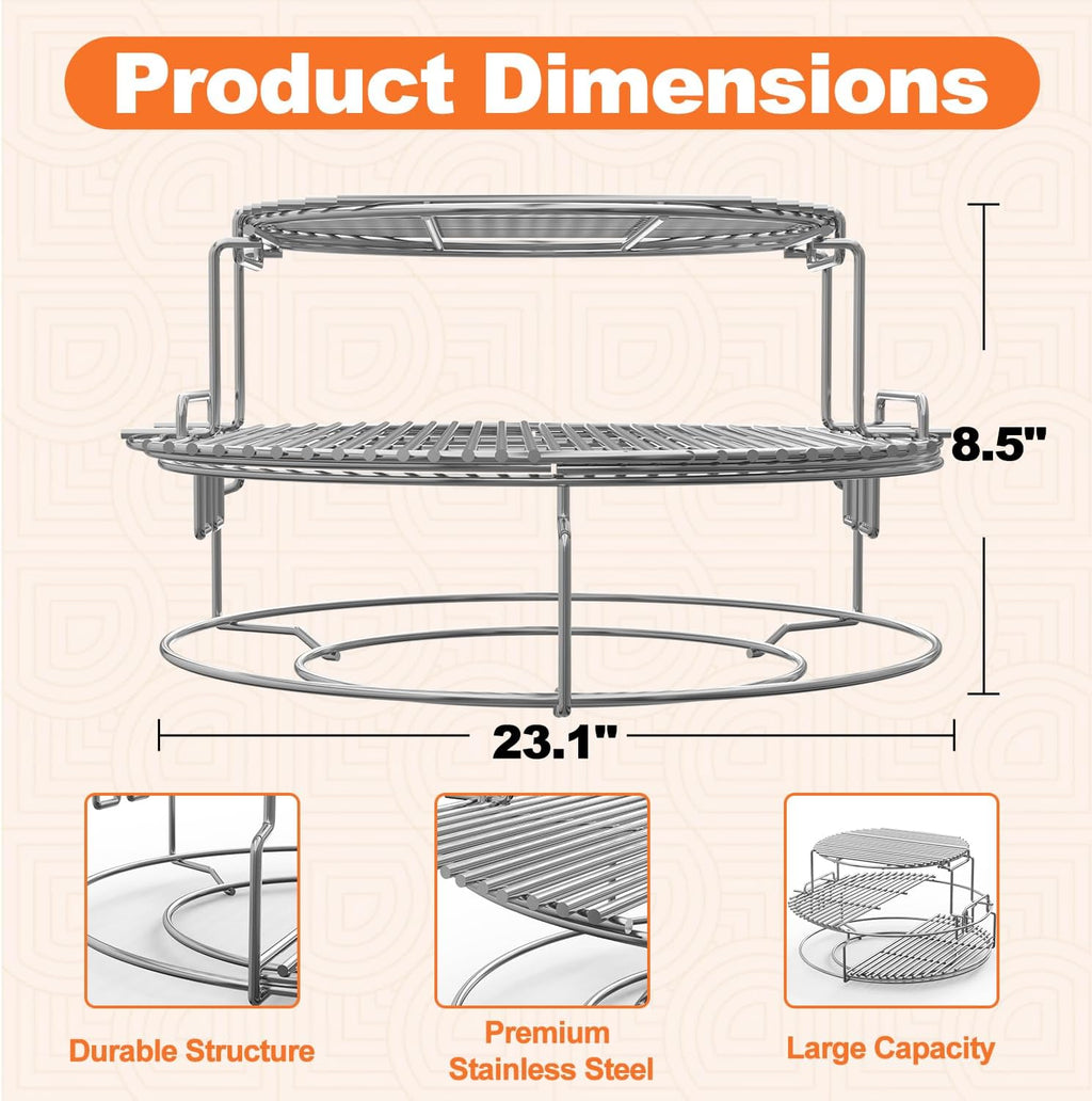 3 Tier 5 Piece Expander Rack Kit for Big Green Egg XL Replacement Grill Racks with Removable Cooking System Stainless Steel Big Green Egg Accessories