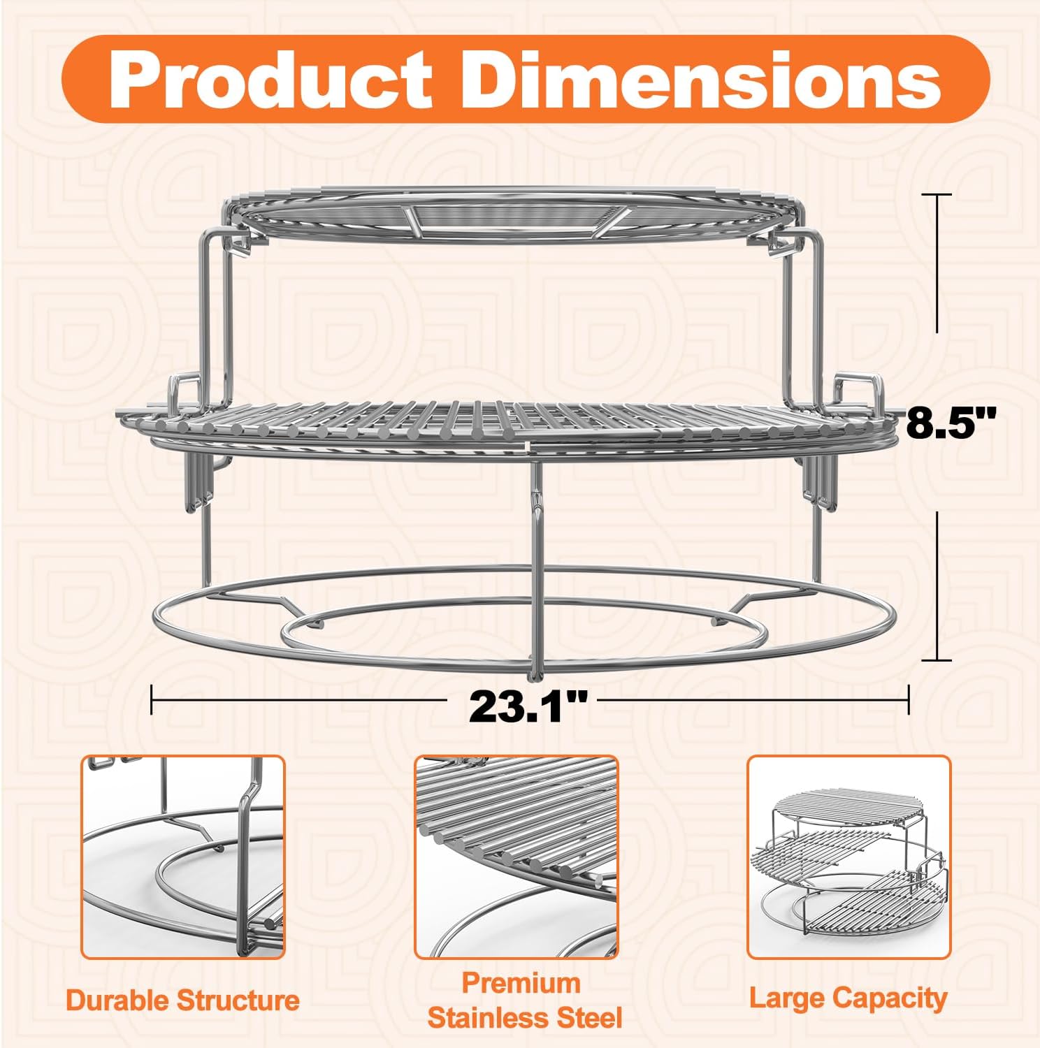 3 Tier 5 Piece Expander Rack Kit for Big Green Egg XL Replacement Grill Racks with Removable Cooking System Stainless Steel Big Green Egg Accessories