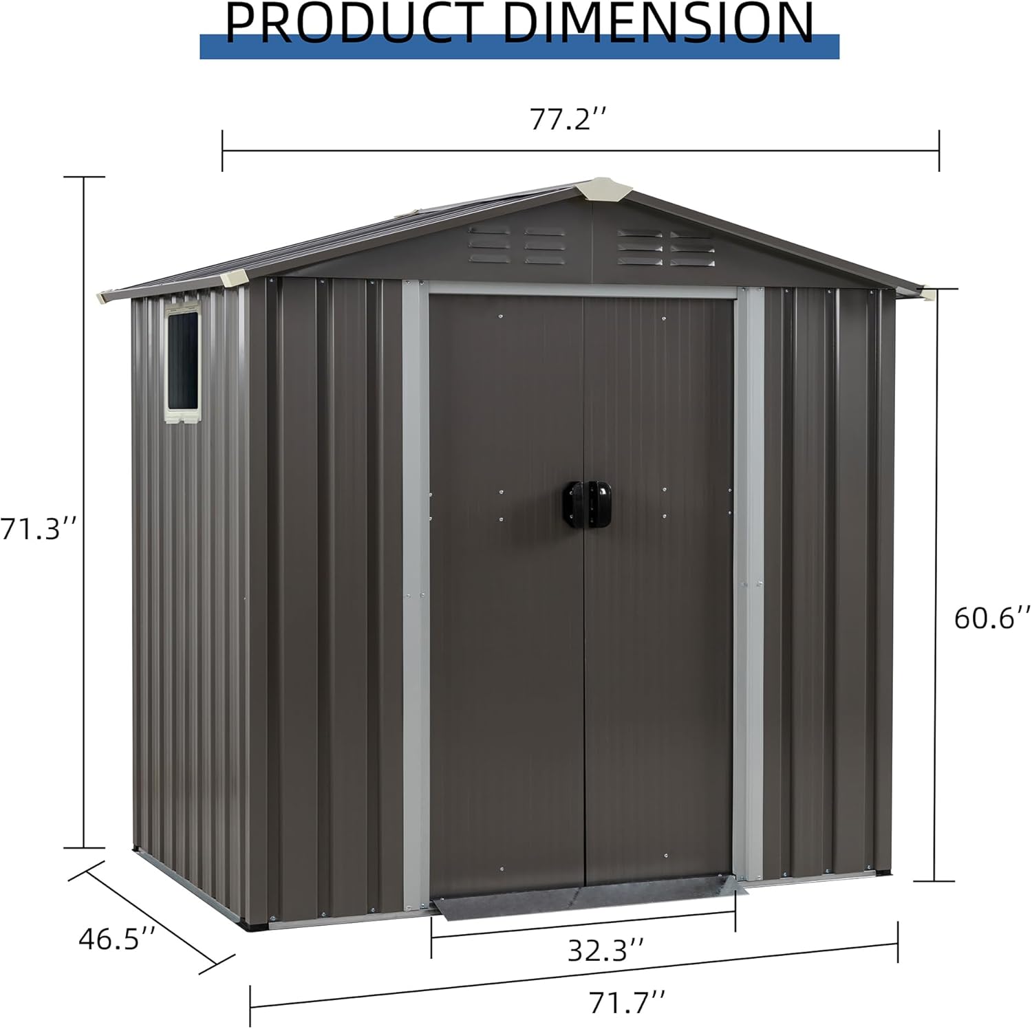 JYQAQA 6x4 FT Outdoor Garden Storage Shed,Waterproof Metal Garden Sheds with Lockable Double Door,Weather Resistant Steel Tool Storage Shed for Patio,Lawn Gray