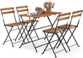 Giantex 5-Piece Outdoor Dining Table Set for 4, Acacia Wood Bistro Table with 4 Folding Patio Chairs, Slatted Seat & Tabletop, Metal Frame, for Yard Porch Garden Poolside (Black + Brown)