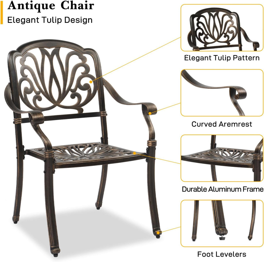 VINGLI 3 Piece Outdoor Bistro Set, Cast Aluminum Patio Table and 2 Chairs Set for Patio Balcony Garden, All Weather Outdoor Furniture Set with Stackable Chairs and Small Round Table (Without Cushion)