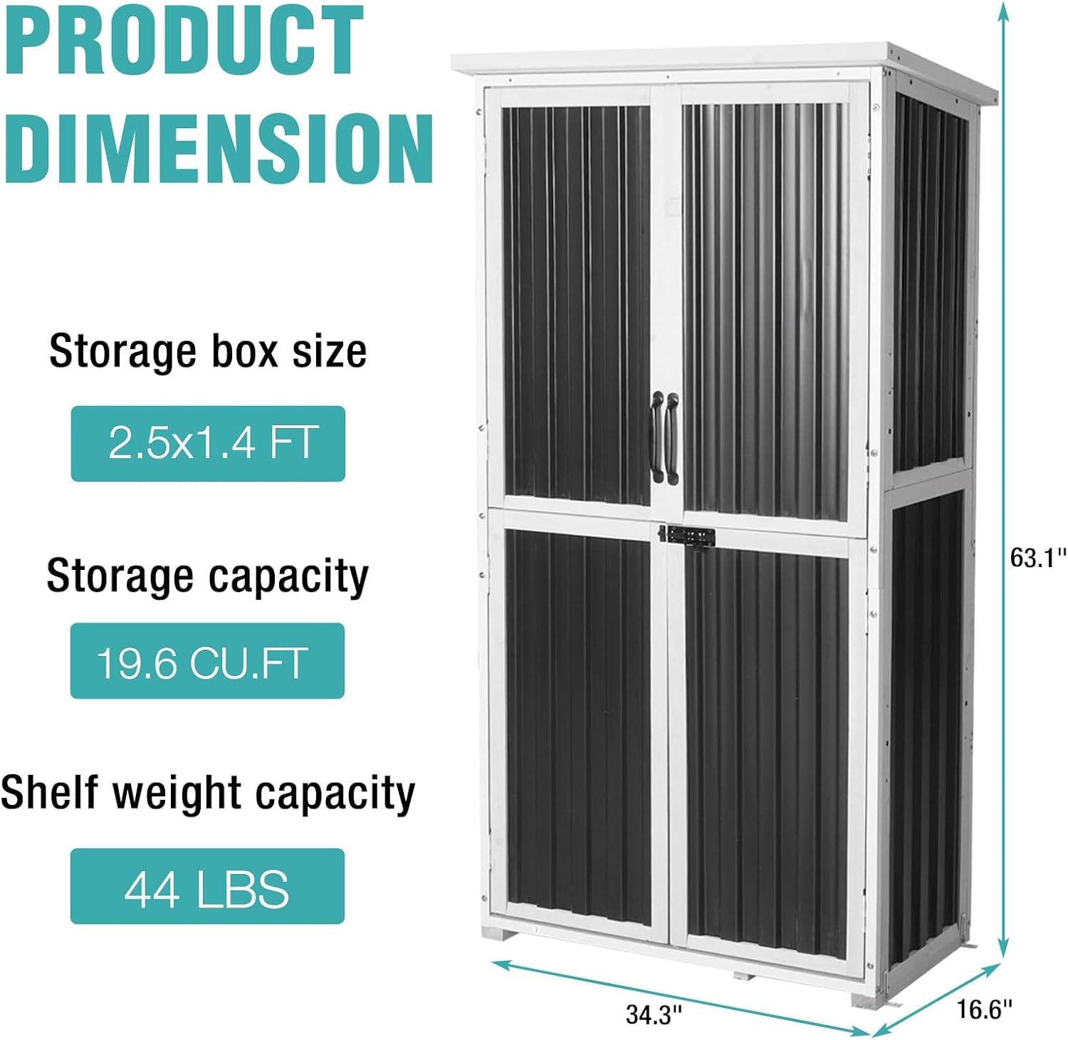 5FT Outdoor Storage Shed with 3-Level Adjustable Shelves – Durable, Weather-Resistant & Secure Storage Solution for Patio, Garden & Garage (White)