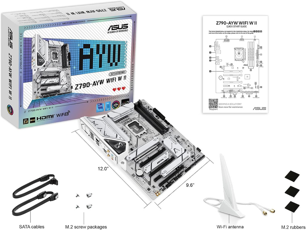 ASUS Z790-AYW WiFi W II Intel Z790 (LGA 1700) ATX Motherboard with PCIe® 5.0, 3X M.2, 12+1 DrMOS, DDR5, WiFi 6, 2.5Gb LAN, HDMI, USB 10Gbps Type-C®, USB 10Gbps Type-C®, Thunderbolt™, USB4®, Aura Sync