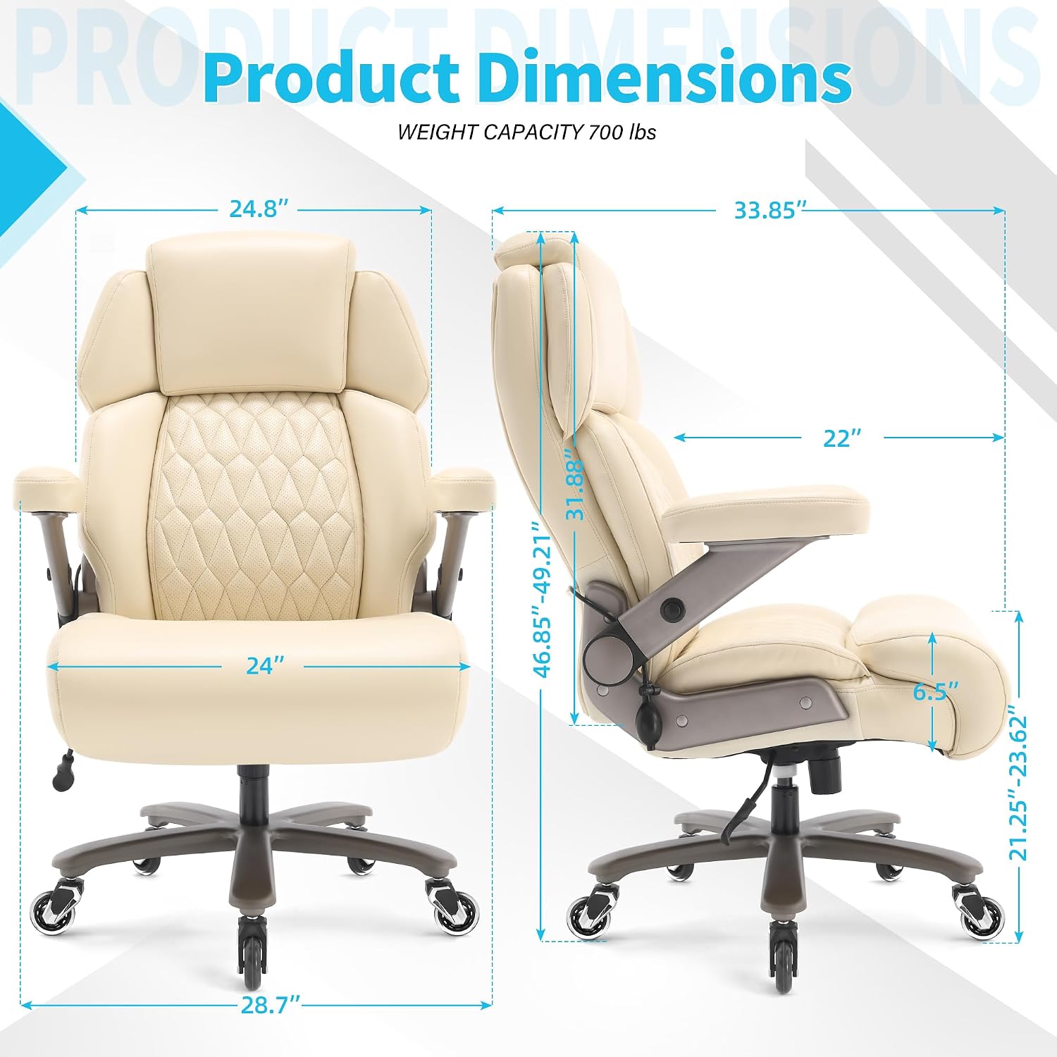 Big and Tall Office Chair 700lbs - Adjustable Headrest&Lumbar Support, 3D Flip Arms, Large Wheels &Heavy Duty Metal Base, Ergonomic High Back Computer Chair Desk Chair, Thick Padded Extra Wide Seat
