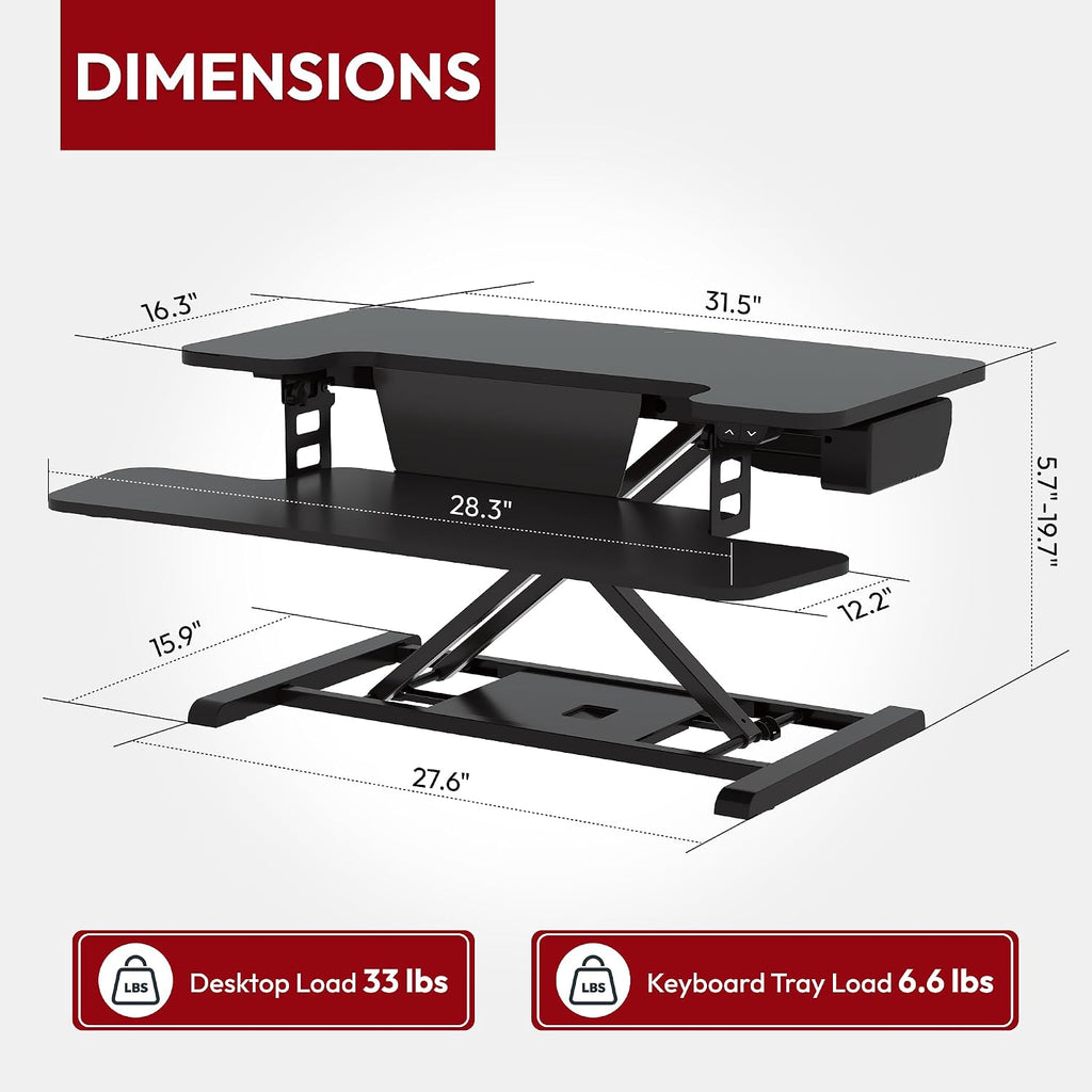 SANODESK 32' Electric Standing Desk Converter,Height Adjustable Riser for Office Home, Monitor and Laptop Workstation with Large Keyboard Tray, Black Color