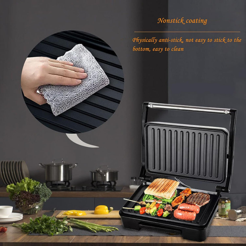 Electric Indoor Grill for Steak Lovers, Smokeless Indoor Grill, Non-Stick Cooking, Stainless Steel, Black