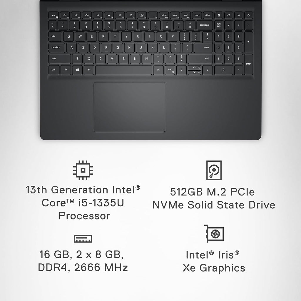 Dell Inspiron 3530 Laptop - 15.6-inch FHD (1920 x 1080) Touchscreen Display, Intel Core i5-1335U, 16GB DDR4 RAM, 512GB SSD, Intel Iris Xe Graphics, Windows 11 Home - Carbon Black