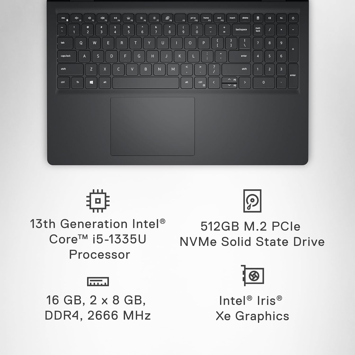 Dell Inspiron 3530 Laptop - 15.6-inch FHD (1920 x 1080) Touchscreen Display, Intel Core i5-1335U, 16GB DDR4 RAM, 512GB SSD, Intel Iris Xe Graphics, Windows 11 Home - Carbon Black