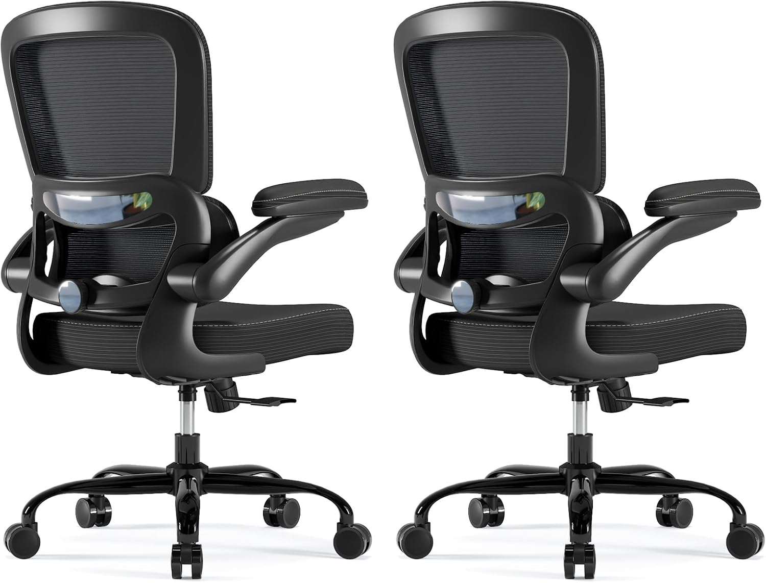 TRALT Ergonomic Office Chair - Desk Chair with Adjustable Headrest Lumbar Support Computer Chair - Mesh Comfy Chair with Flip-up Armrests - Gaming Chair for Adults Home Office PU, Black, Pack of 2