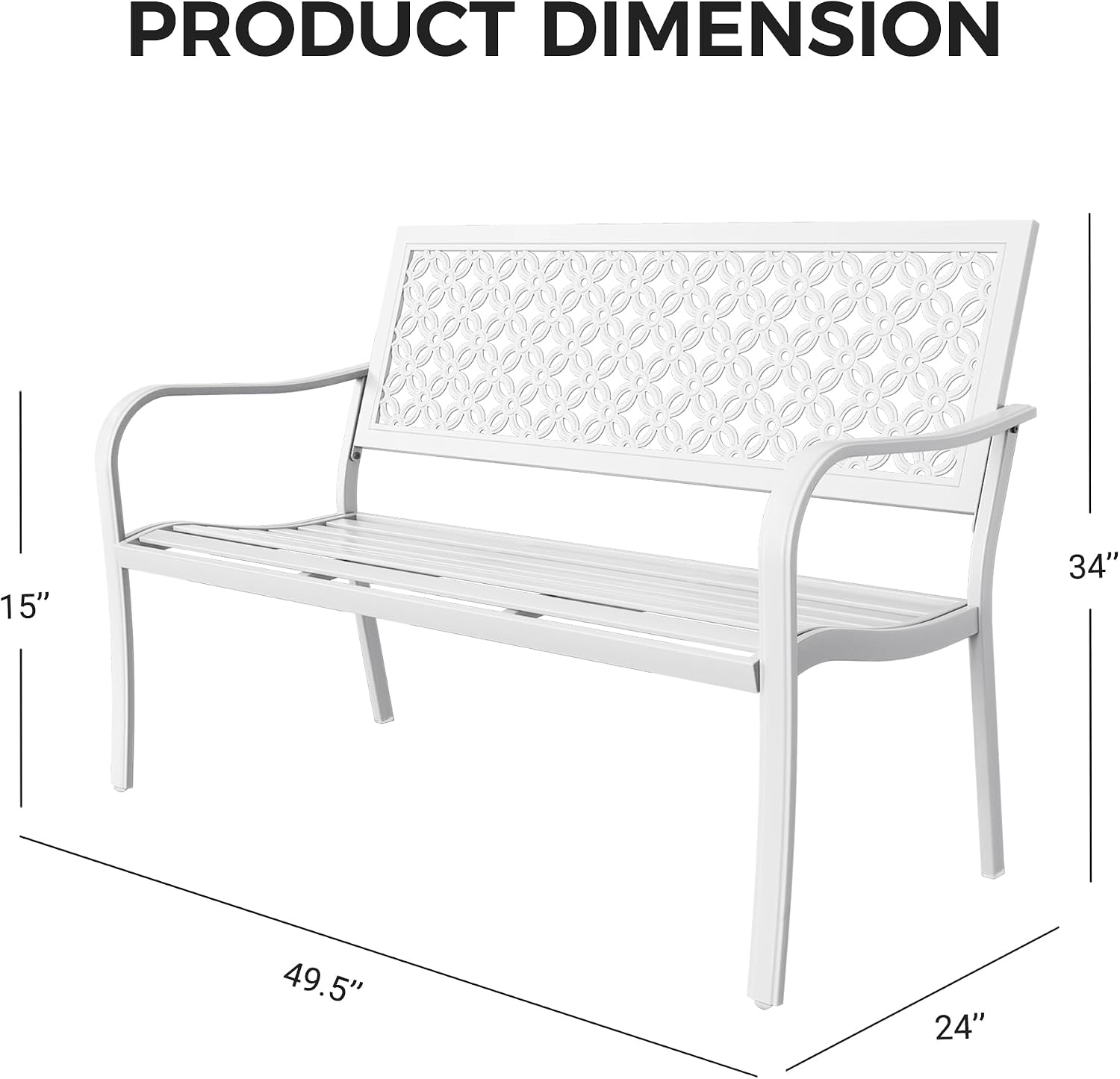Grand patio 50' Garden Bench, Outdoor Benches with Anti-Rust Metal Powder Coated Frame, Patio Bench for Front Porch Park Outside Furniture Decor,White