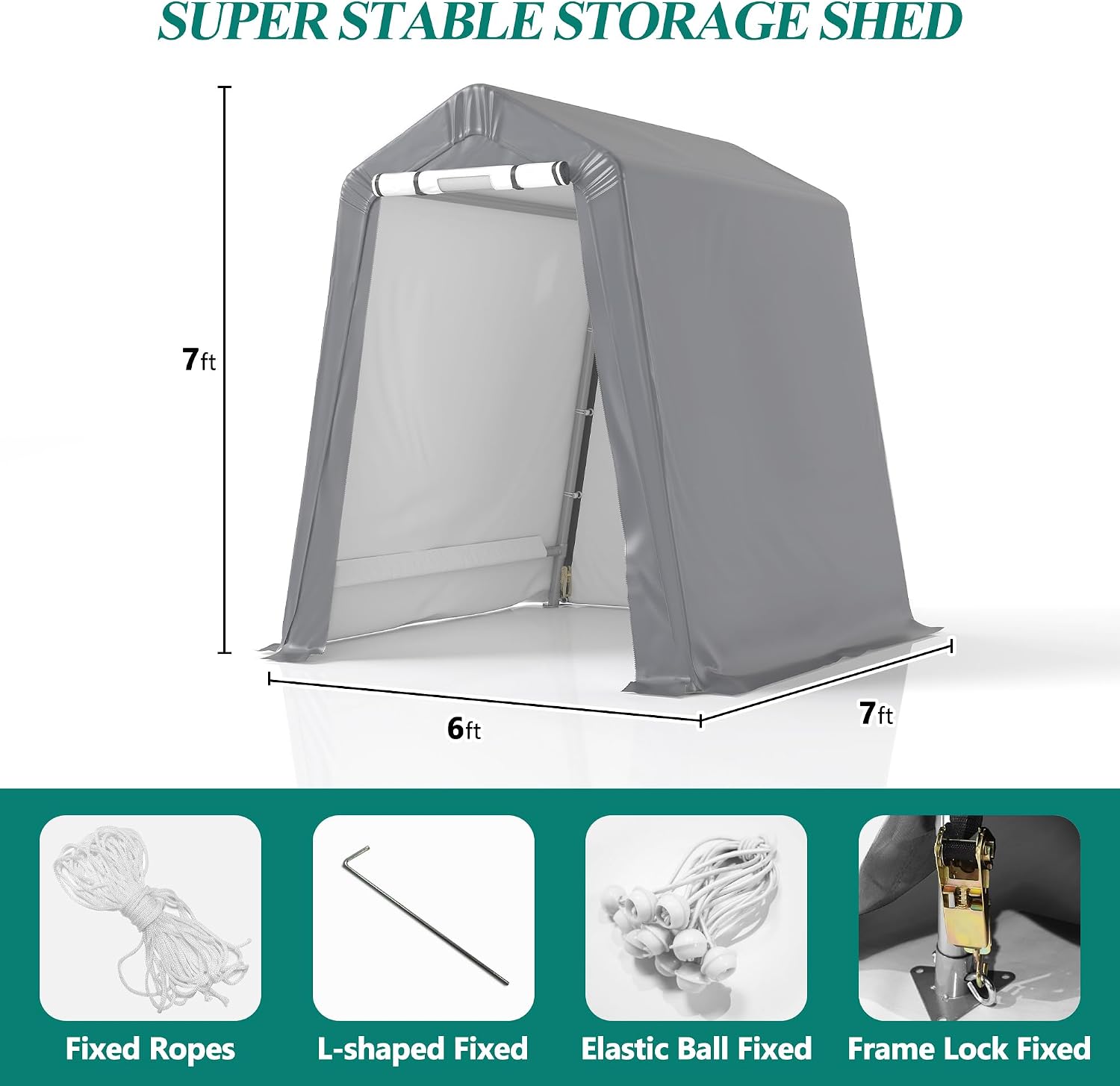 GARTOO 6' x 7' Outdoor Storage Shelter Shed- Heavy Duty Storage Tent with Roll-up Ventilated Windows, Portable Garage Storage shed for Bike, ATV, Motorcycle Shelter, Gray