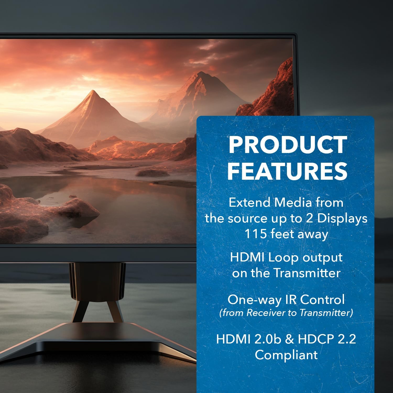 OREI 1x2 HDMI Extender Splitter 4K by Multiple Over Single Cable CAT6/7 4K@60Hz 4:4:4 HDCP 2.2 with IR Remote EDID Management - Up to 115 Ft - Loop Out - Low Latency - Full Support