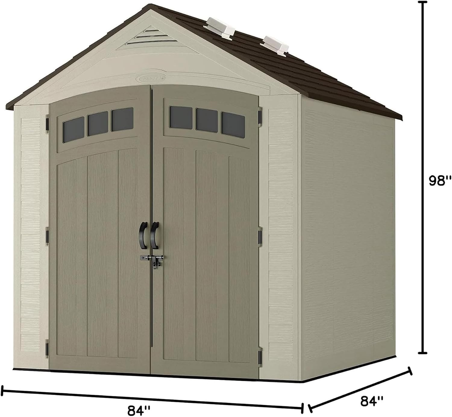 Suncast Vista 7x7 Storage Shed with Multi-Wall Resin Panels, 4 Skylights, IllumiVent System, and Pad-Lockable Doors, 84' D x 84' W x 98' H, Made in The USA