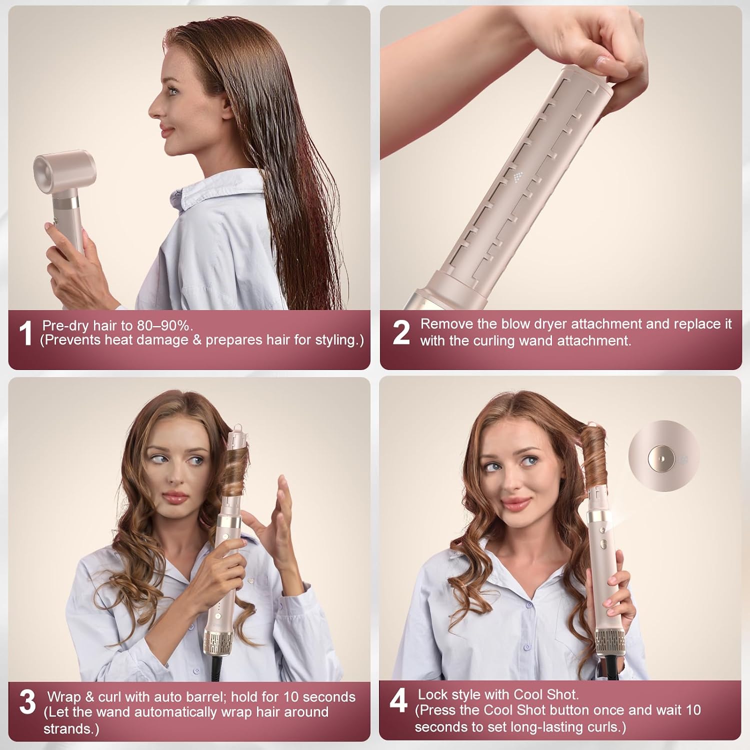 StyleVibe 6-in-1 Air Styler, Dual Voltage Hair Dryer & Blow Dryer Brush with Travel Case - Auto Wrap Curls (L/R), Fast Drying, Thermal Brush for Blowouts & Frizz-Free Volume, No Heat Damage