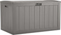 Suncast 134-Gal. Resin Extra-Large Outdoor Patio Deck Box with Pad-Lockable Lid, Modern Outdoor Patio Bench/Storage Box for Cushions, Garden Tools, and More, Dove Gray