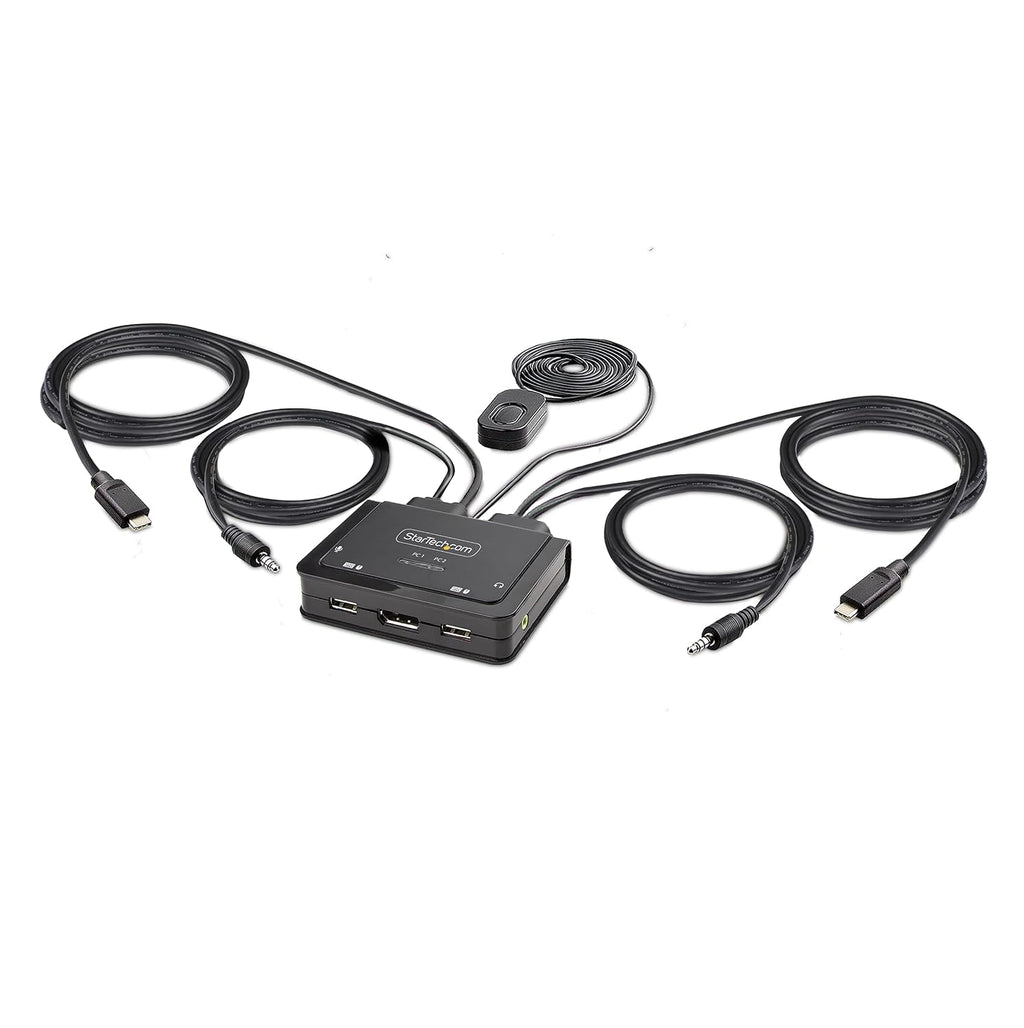StarTech.com 2-Port USB-C Cable KVM Switch, 4K 60Hz DisplayPort Output, Compact KVM with 4ft/1.2m USB Type-C/Audio Integrated Host Cables, Bus Powered, Remote/Hotkey Switching (C2-D46-UC2-CBL-KVM)