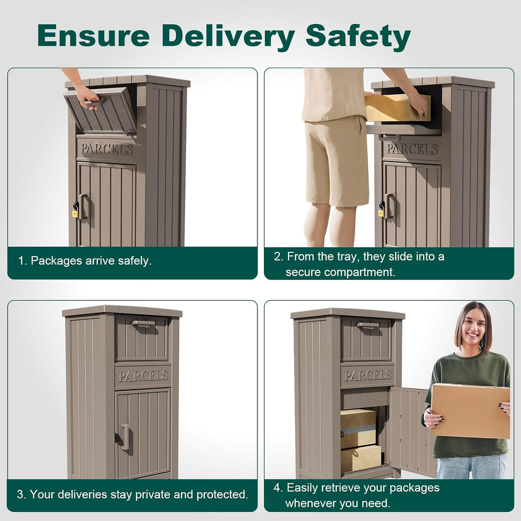 EasyUp Lockable Package Delivery Boxes for Outside Porch, Outdoor Storage Waterproof UV-Resistant Resin Secure Anti-Theft Large Parcel Drop Mail Box (Grey)