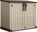 LHBcraft Waterproof Outdoor Storage Shed 36 Cu Ft with Lockable Doors, Portable Horizontal Resin Storage Cabinet, Outdoor Storage Box for Backyards, Brown-Beige