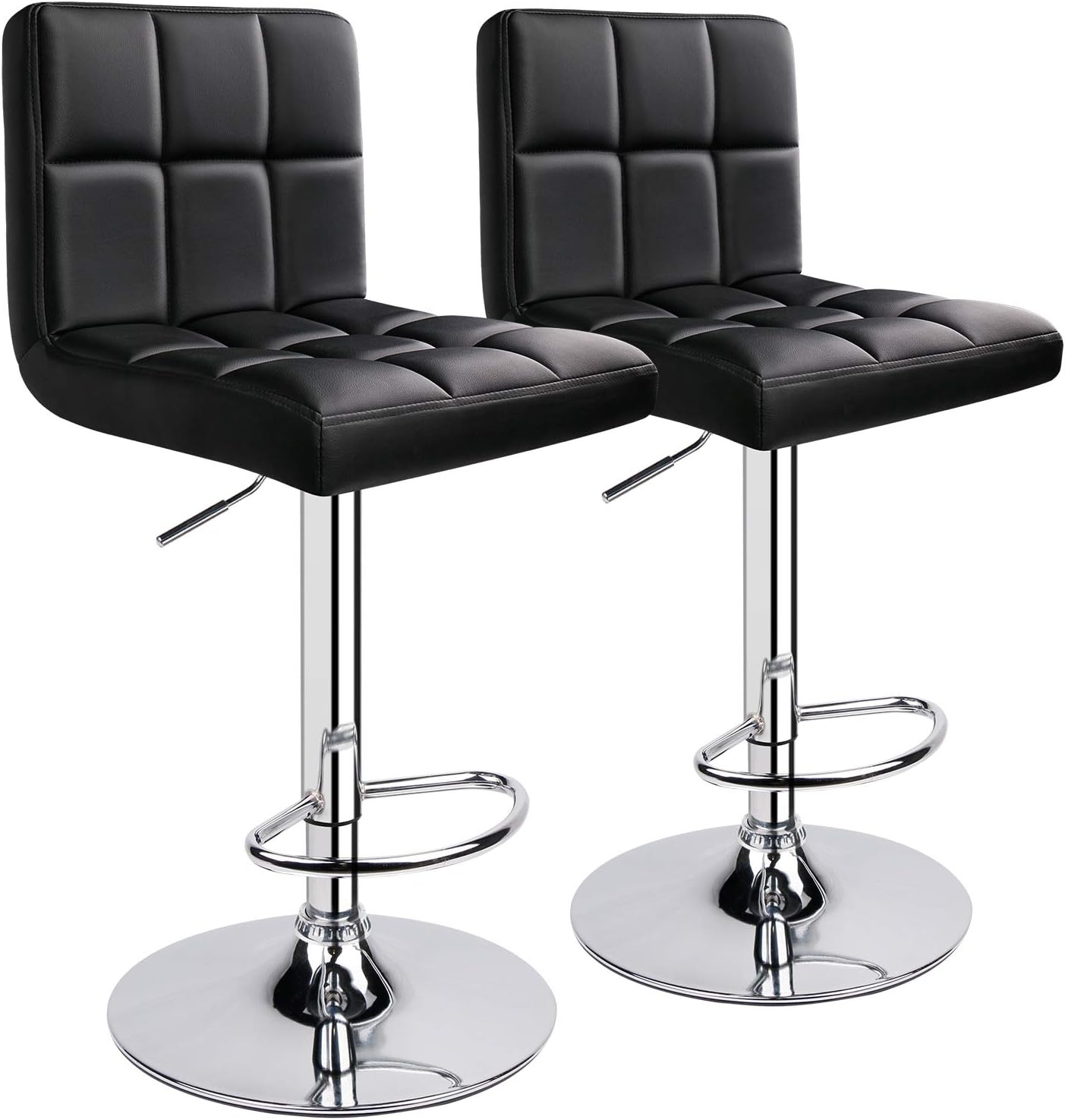 Leopard Bar Stools, Modern PU Leather Adjustable Swivel Bar Stool with Back, Set of 2 (Black)