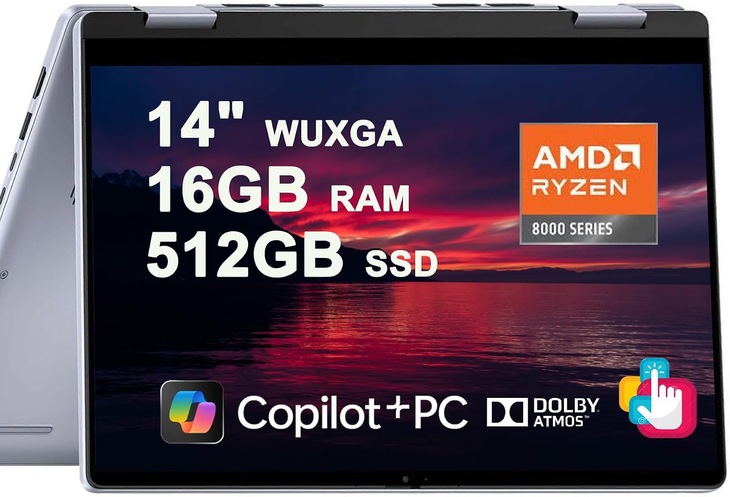 Dell Inspiron 14 7445 2-in-1 Laptop 14' WUXGA Comfortview Touchscreen AMD 6-core Ryzen 5 8640HS (>i7-1355U) 16GB RAM 512GB SSD Backlit for Creator Business Professional Work Win11
