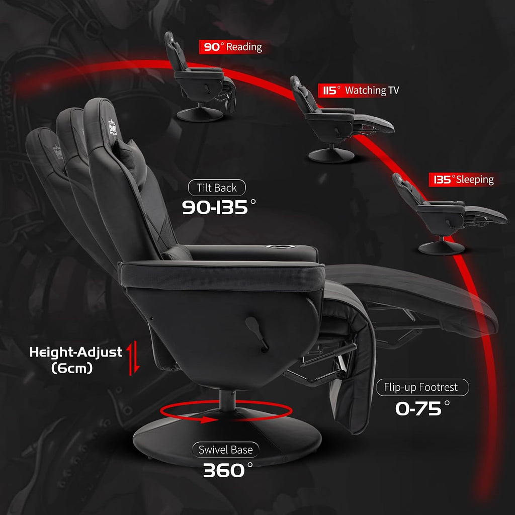 S*MAX Gaming Recliner Chair for Adults Height Adjustable Higher Back Wider Lumbar Support Swivel Adjustable Footrest Larger Cup Holder Side Pouch Gamer Chairs Black X Large