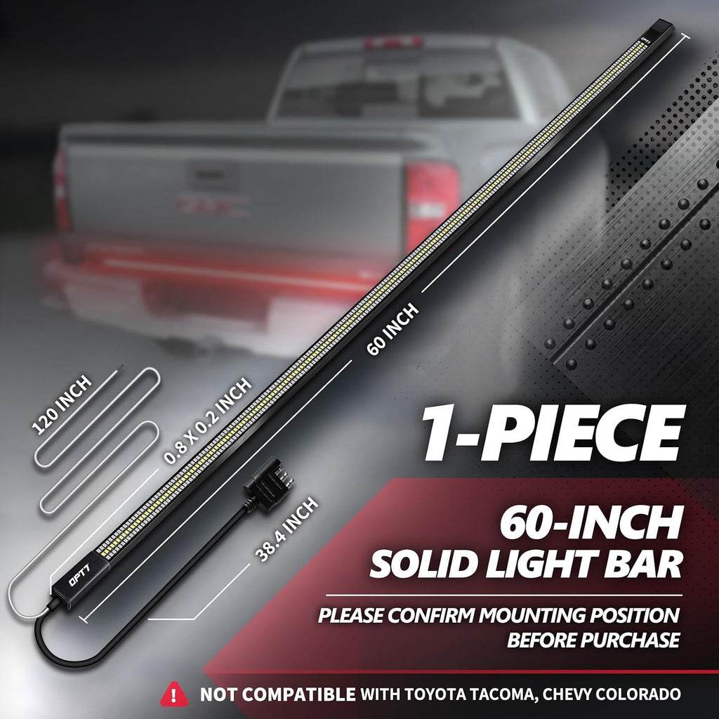 OPT7 Redline 60' Aluminum Truck Tailgate Light Bar w/Sequential Red Turn - Weatherproof Rigid 1-Piece Triple Row LED Strip - Dynamic Taillight w/White Reverse - Fits F150, Silverado, Sierra, Ram