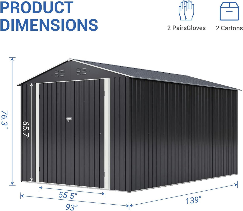 Polar Aurora 8x11.7 FT Outdoor Storage Shed, Metal Garden Shed with Updated Frame Structure, Tool Sheds for Backyard Garden Patio Lawn Black