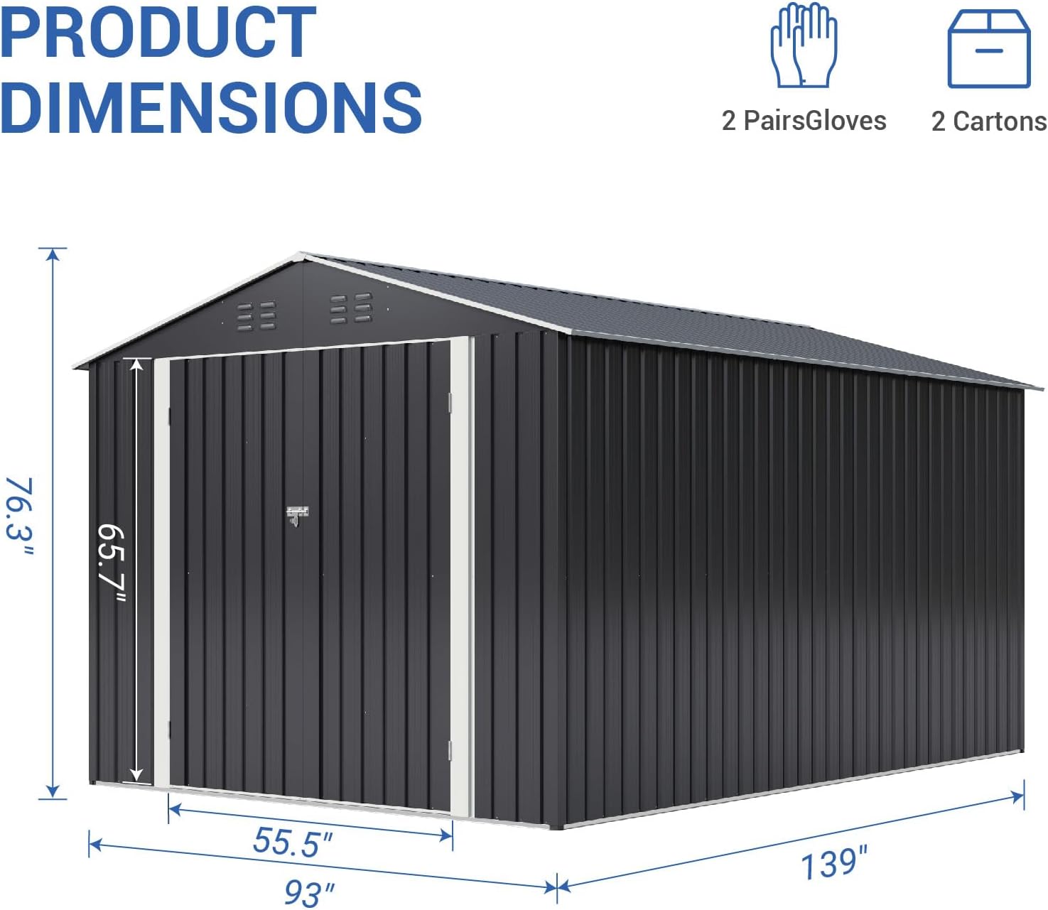 Polar Aurora 8x11.7 FT Outdoor Storage Shed, Metal Garden Shed with Updated Frame Structure, Tool Sheds for Backyard Garden Patio Lawn Black