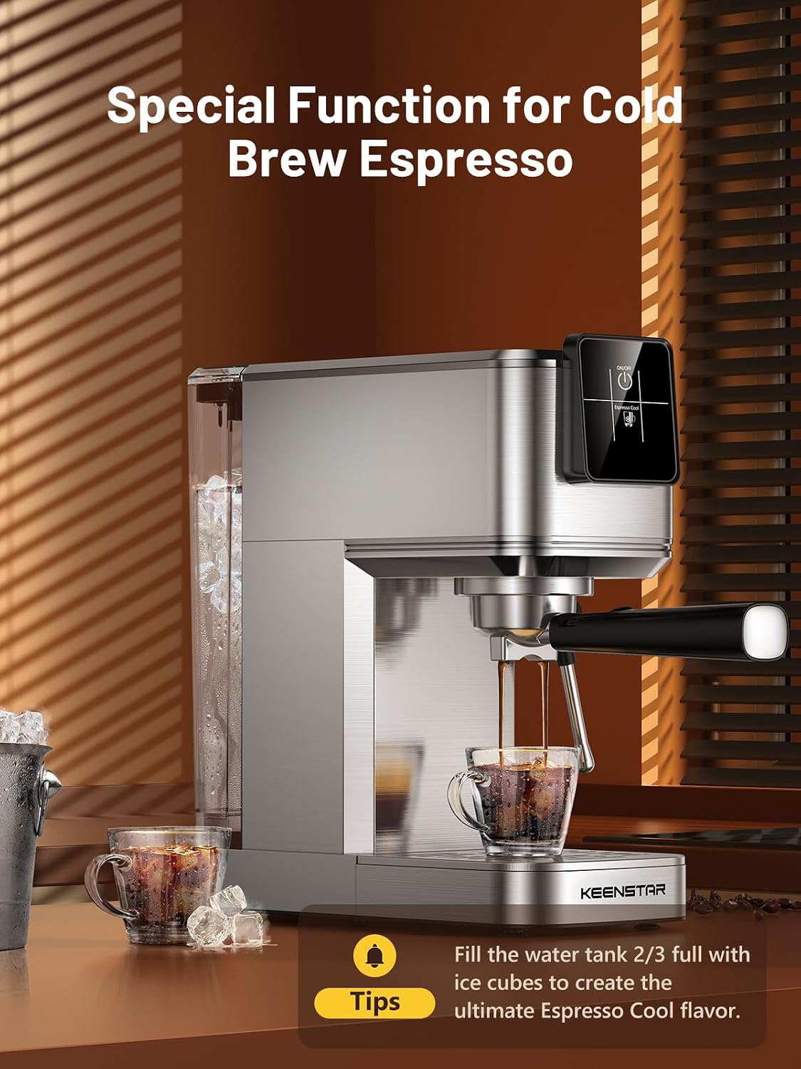 KEENSTAR 20Bar Espresso Machine with Rapid Cold Brew, Hot & Iced Coffee Machine, Espresso Maker with Milk Frother Steam Wand, Touch Screen with 40oz Water Tank for Latte, Cappuccino, Gift