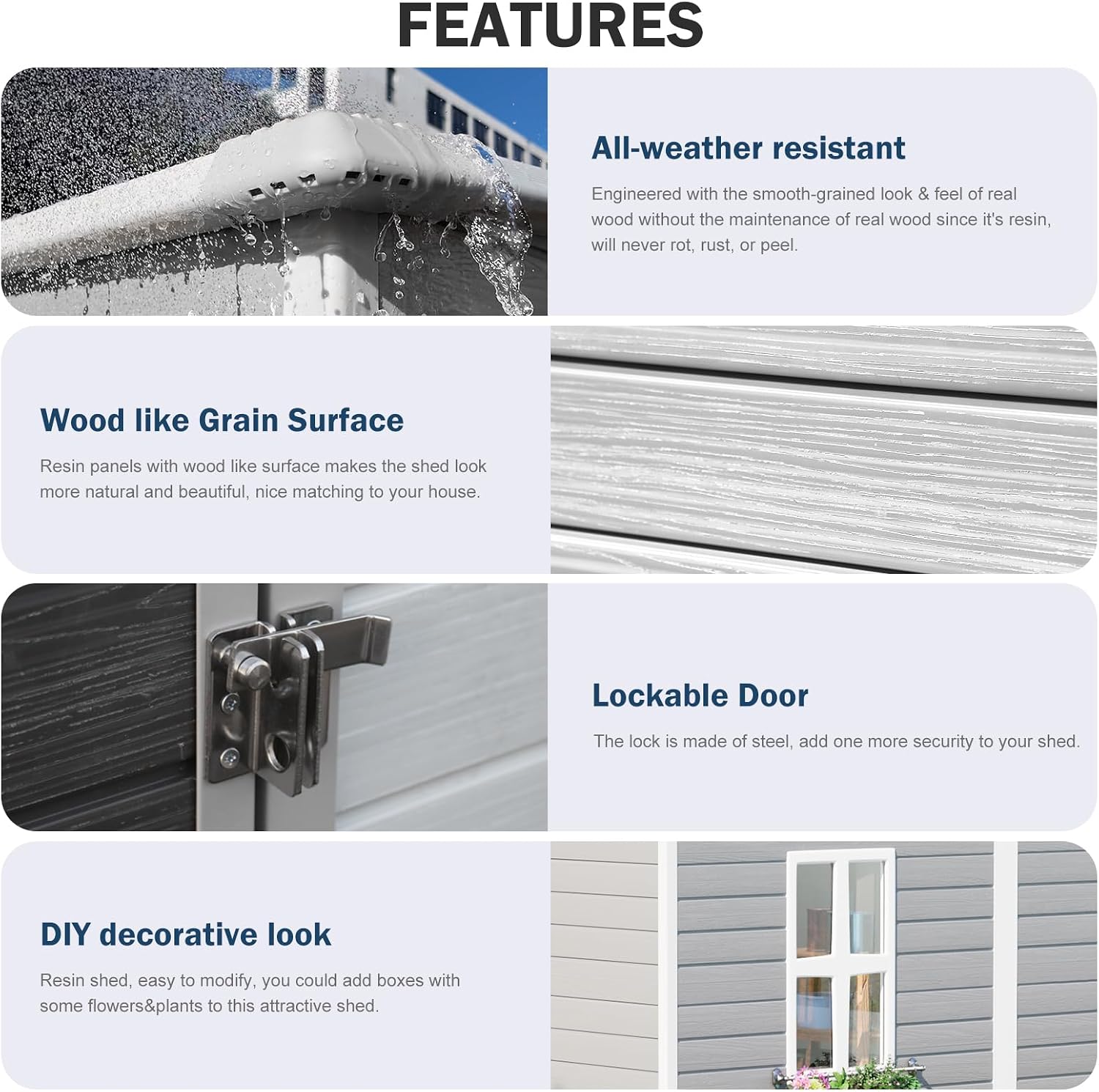 8x4x6 FT Resin Storage Shed with Floor Windows Door Vents, Reinforced Frame Waterproof Plastic Lean to Sheds Kit with Base for Backyard Garden Patio Tools Storage, Gray