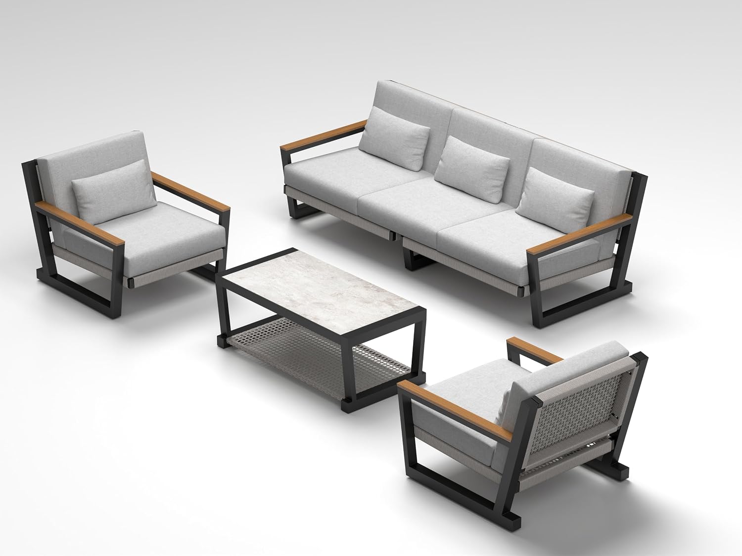 Aluminum Patio Furniture Set, Modern Metal Outdoor Conversation Sectional Sofa with Washable Thick Cushions, Coffee Table and Waterproof Cover (Grey, DWL-5Seat)